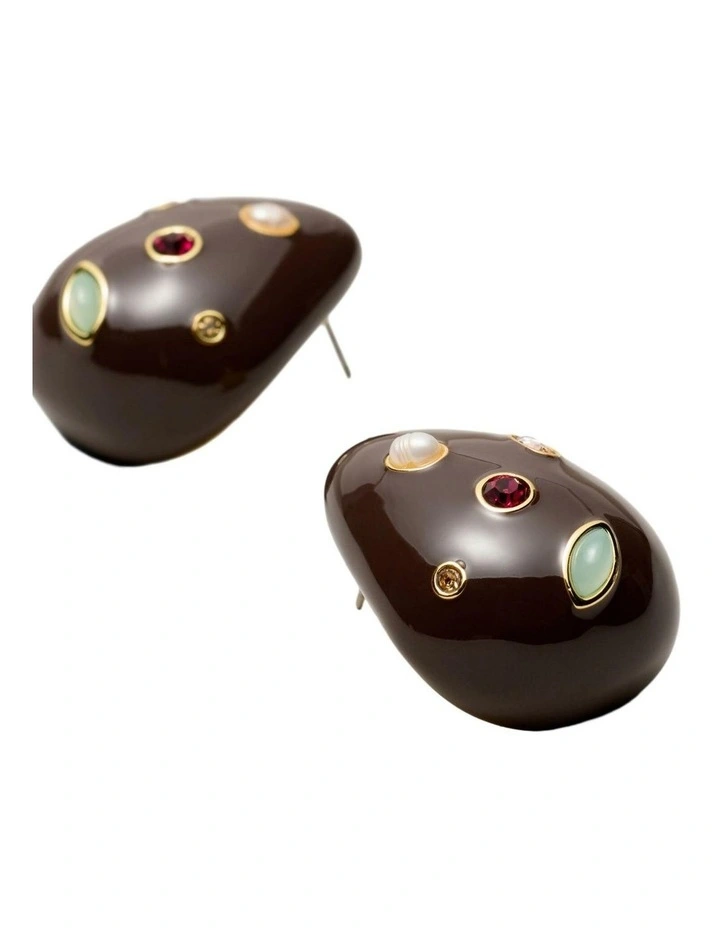 Lumina Large Stud Earrings Ear in Chocolate image 3