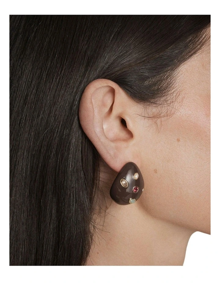 Lumina Large Stud Earrings Ear in Chocolate image 4