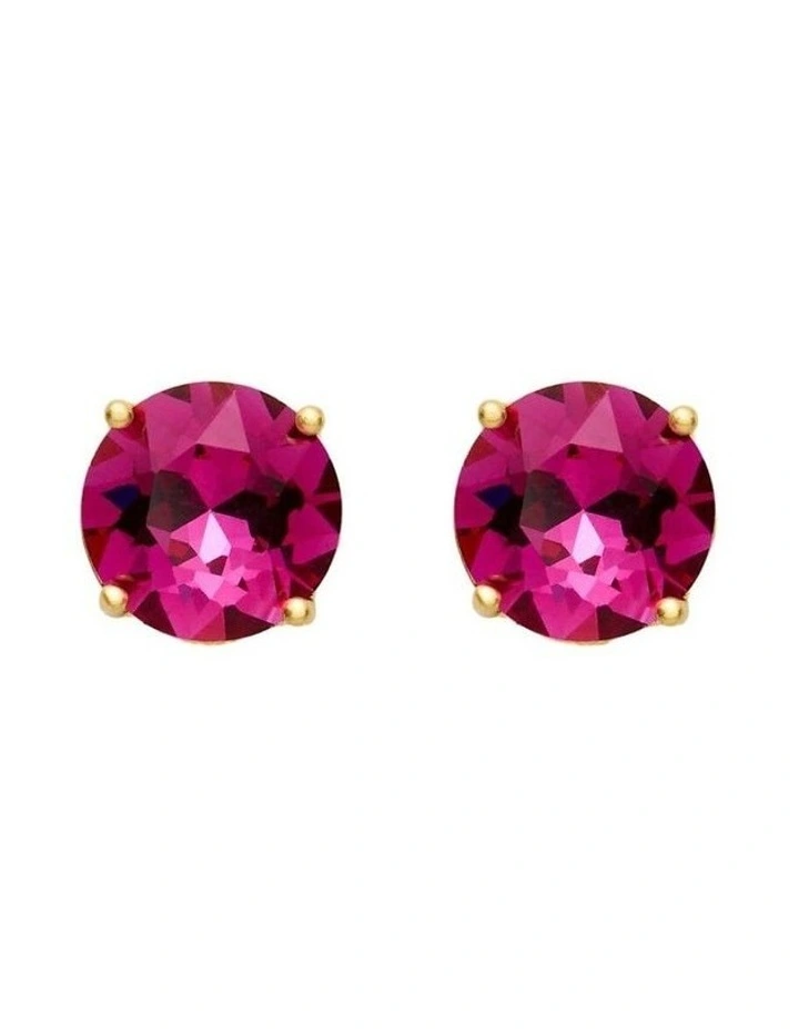 Glowy Crystal Stud Earrings Ear in Fuchsia image 1