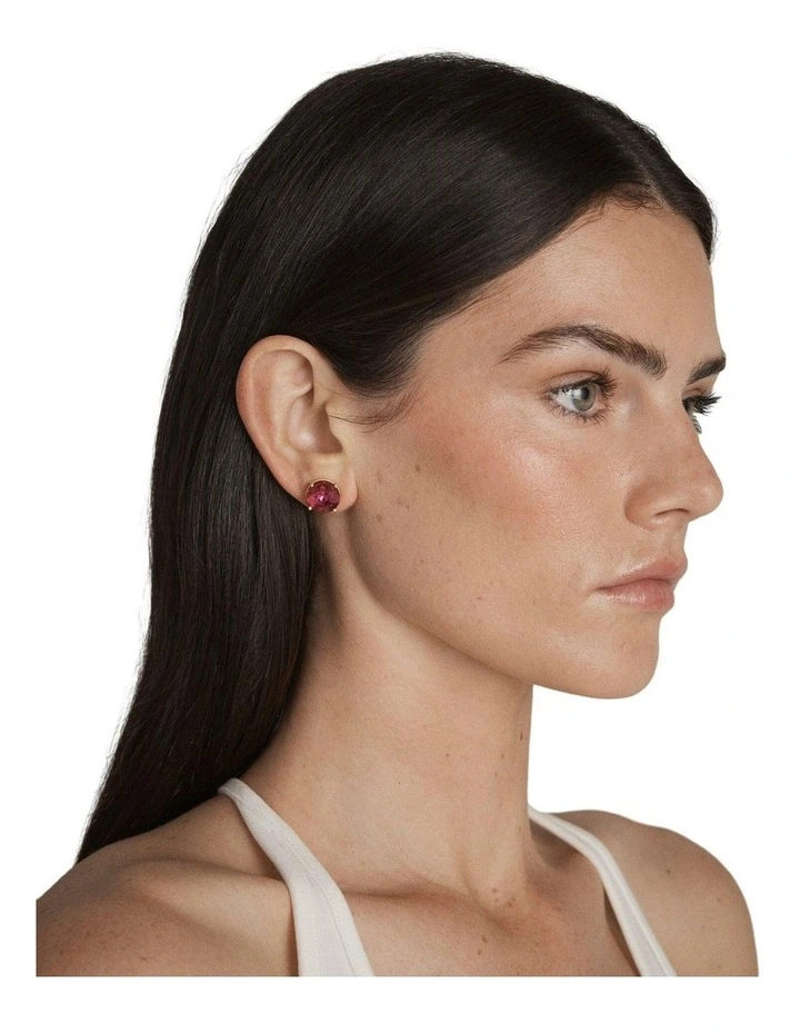 Glowy Crystal Stud Earrings Ear in Fuchsia image 2