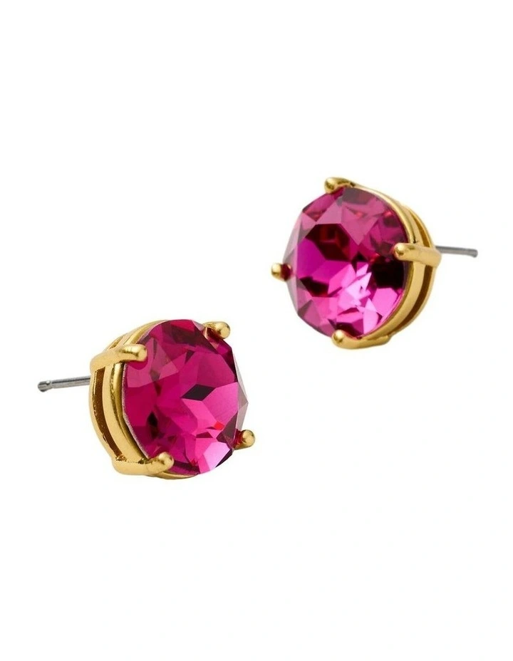 Glowy Crystal Stud Earrings Ear in Fuchsia image 3