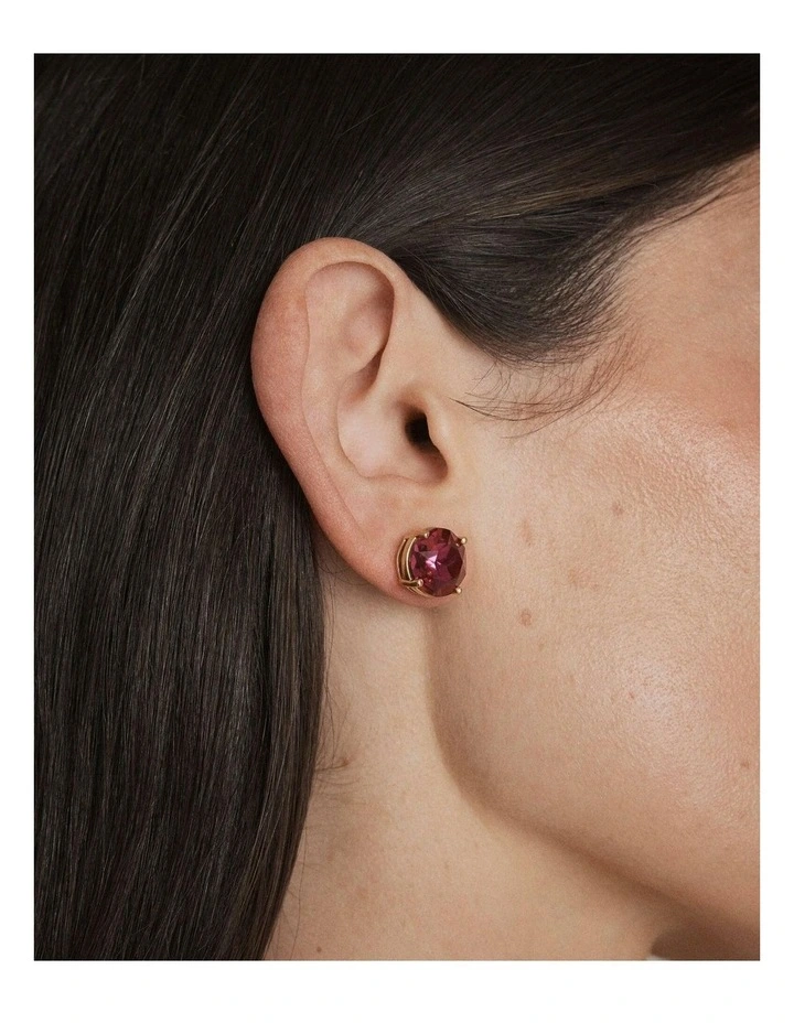 Glowy Crystal Stud Earrings Ear in Fuchsia image 4