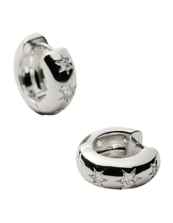 Westlyn Huggie Earrings Ear in Silver image 2
