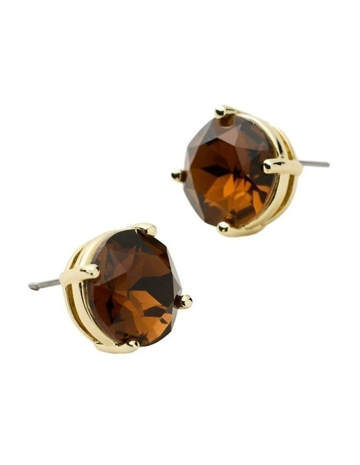 Glowy Crystal Stud Earrings Ear in Chocolate image 2