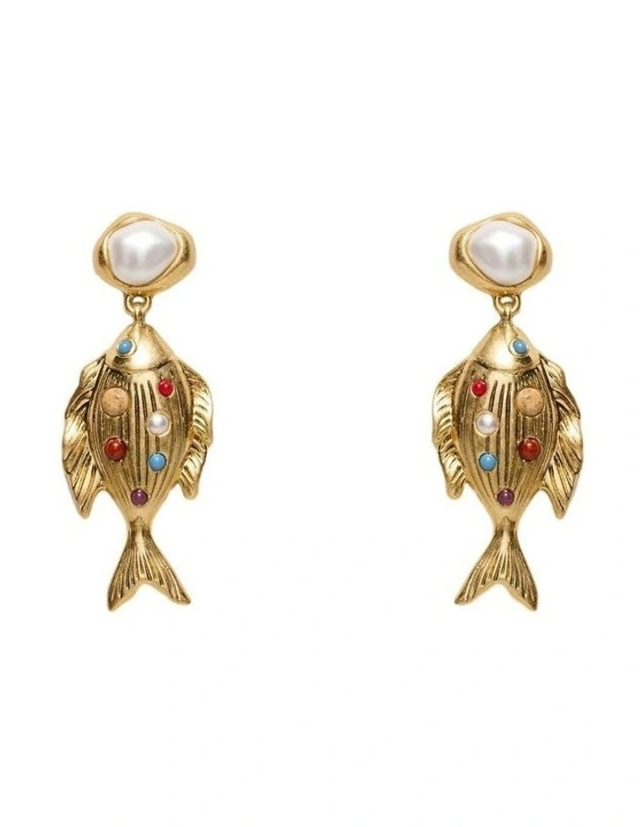 Thalina Drop Earrings Ear in Gold image 1