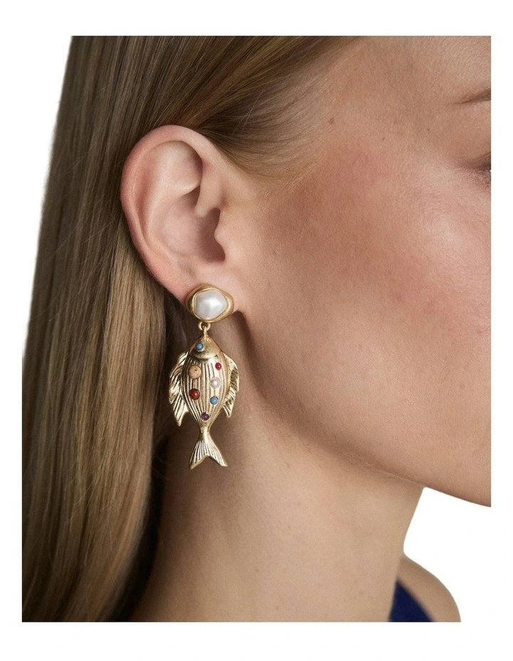 Thalina Drop Earrings Ear in Gold image 3