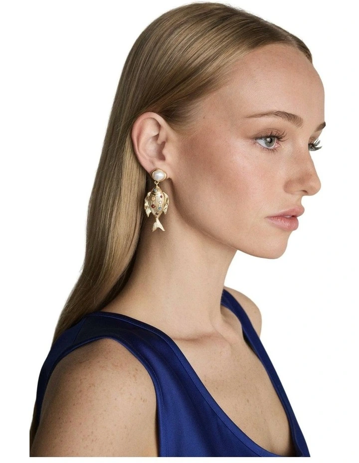 Thalina Drop Earrings Ear in Gold image 4