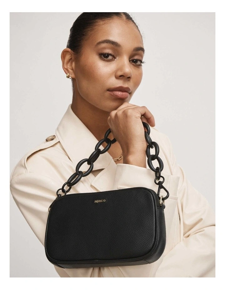 Mimco Classico Gusset Medium Pouch in Black Light Gold MYER