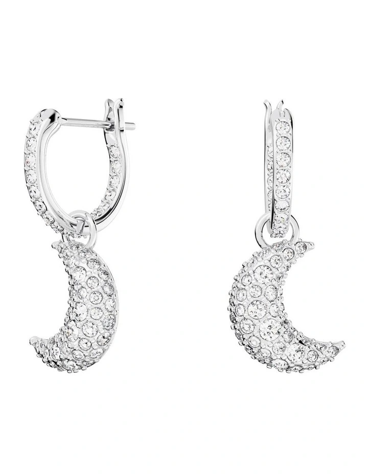 Swarovski Sublima Drop Earrings Moon Rhodium Plated in White | MYER