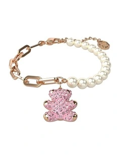 Rose Gold-Tone Plated Bracelet Teddy Bear in Pink