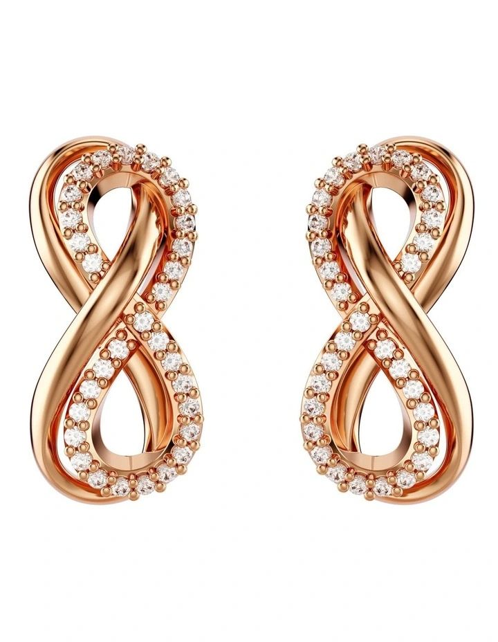 Hyperbola Infinity Rose Gold-Tone Plated Stud Earrings in White image 1