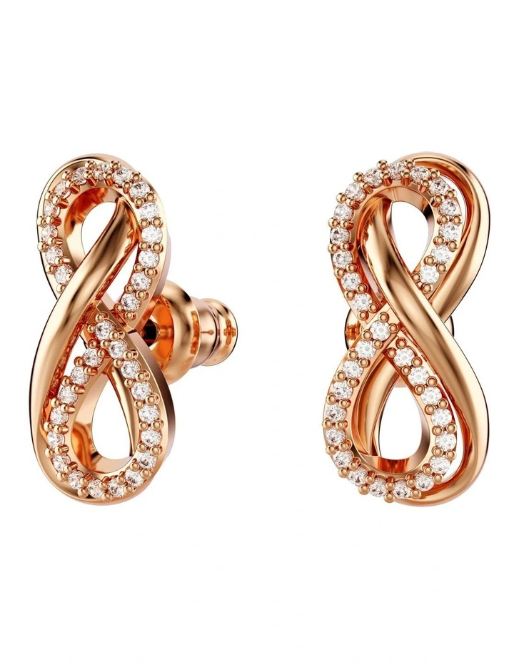 Hyperbola Infinity Rose Gold-Tone Plated Stud Earrings in White image 2