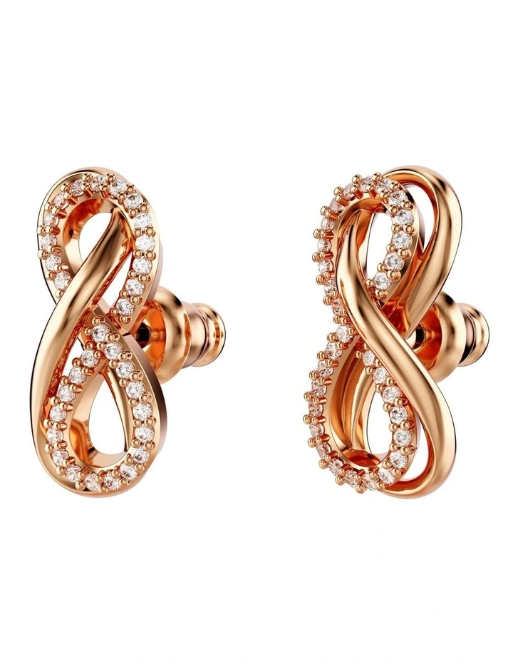 Hyperbola Infinity Rose Gold-Tone Plated Stud Earrings in White image 3