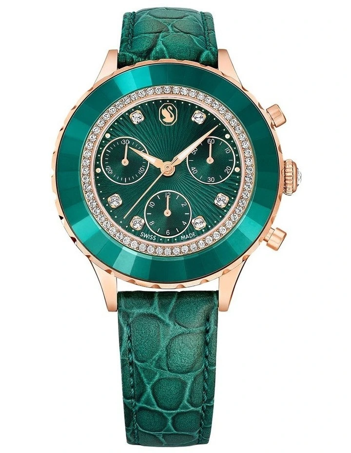 Octea Chrono Swiss Made Leather Strap Rose Gold-Tone Plated Watch in Green image 1