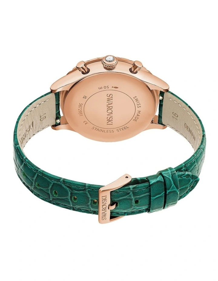 Octea Chrono Swiss Made Leather Strap Rose Gold-Tone Plated Watch in Green image 3
