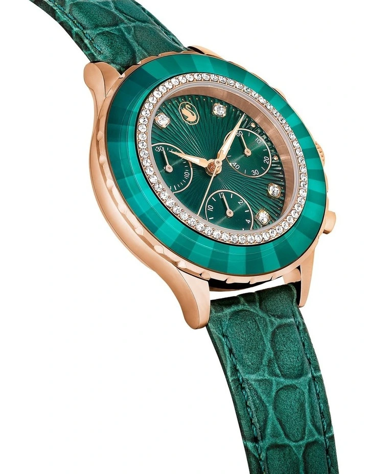 Octea Chrono Swiss Made Leather Strap Rose Gold-Tone Plated Watch in Green image 5