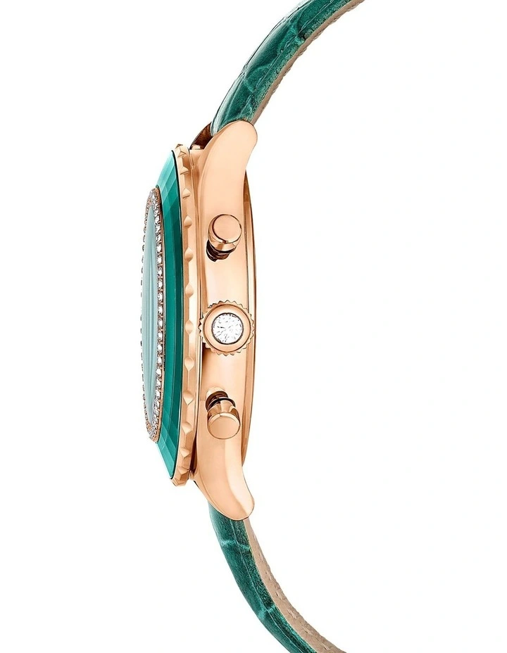 Octea Chrono Swiss Made Leather Strap Rose Gold-Tone Plated Watch in Green image 6
