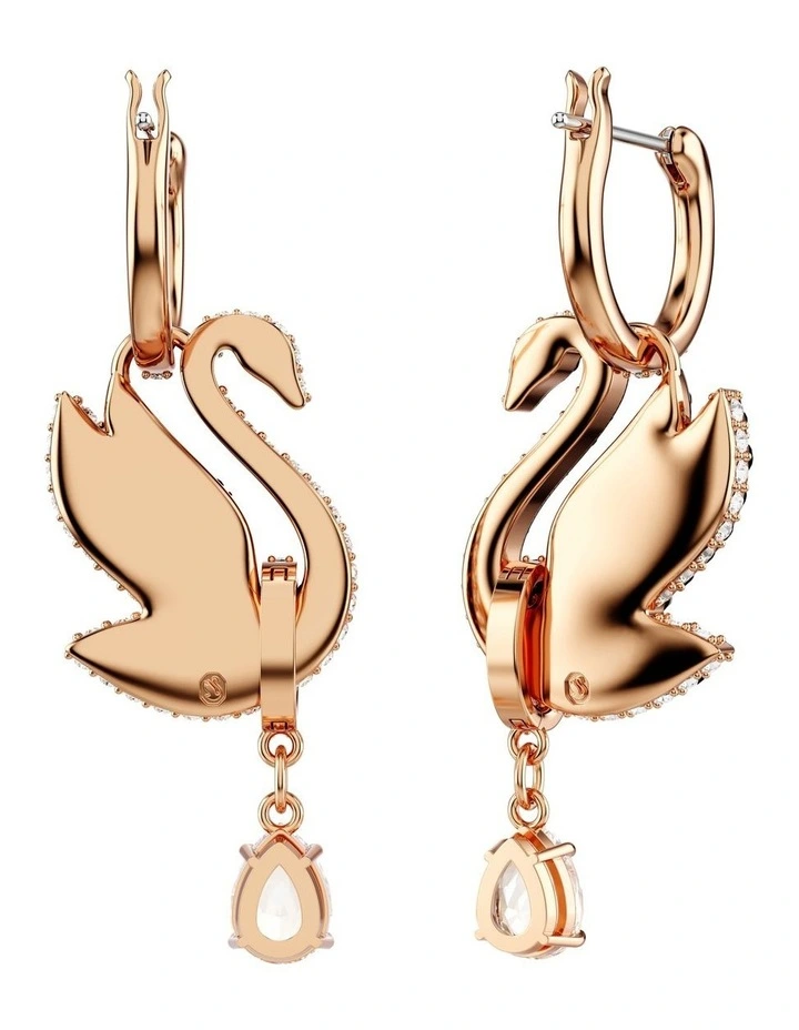 Swan Drop Earrings Swan Rose Gold-Tone Plated in Black image 4