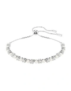 Matrix Bracelet Crystal Pearl Round Cut Rhodium Plated in White
