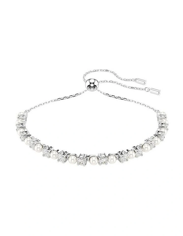 Matrix Bracelet Crystal Pearl Round Cut Rhodium Plated in White image 1