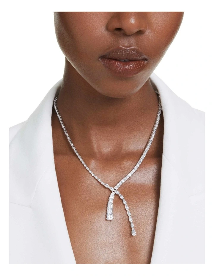 Matrix Y Mixed Cuts Rhodium Plated Necklace in White image 5