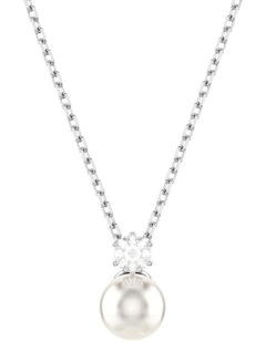 Matrix Crystal Pearl Round Cut Rhodium Plated Pendant in White