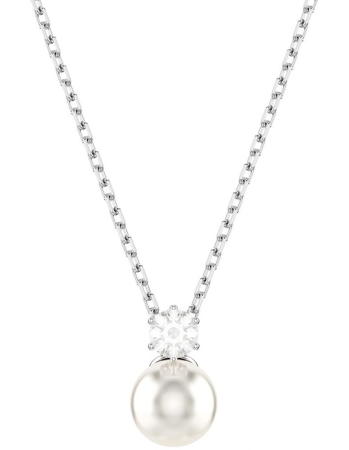 Matrix Crystal Pearl Round Cut Rhodium Plated Pendant in White image 1