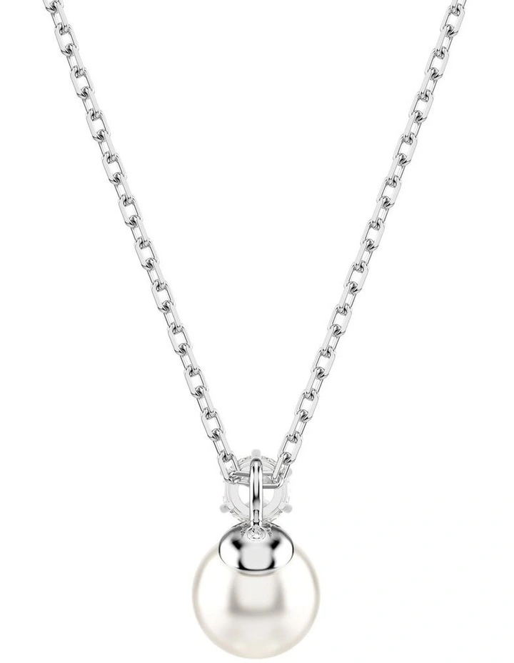Matrix Crystal Pearl Round Cut Rhodium Plated Pendant in White image 4