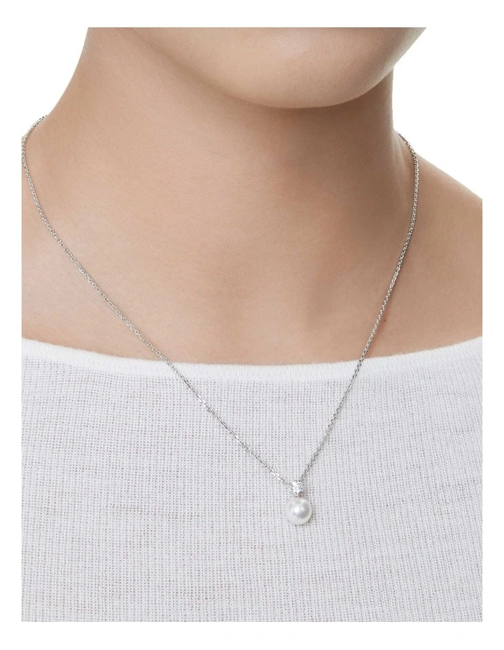 Matrix Crystal Pearl Round Cut Rhodium Plated Pendant in White image 5