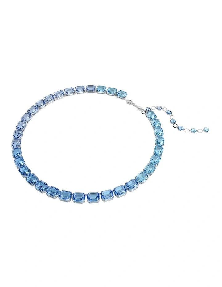 Millenia Octagon Cut Rhodium Plated Necklace in Blue image 2