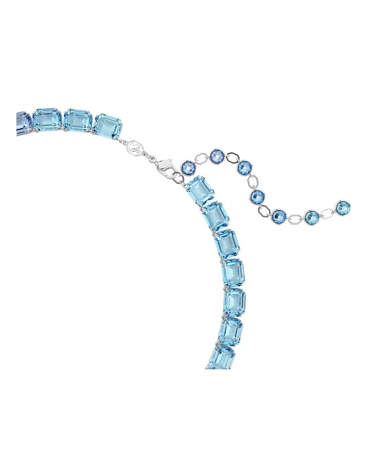 Millenia Octagon Cut Rhodium Plated Necklace in Blue image 3