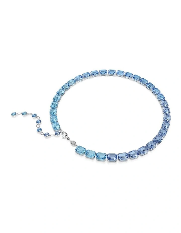 Millenia Octagon Cut Rhodium Plated Necklace in Blue image 4