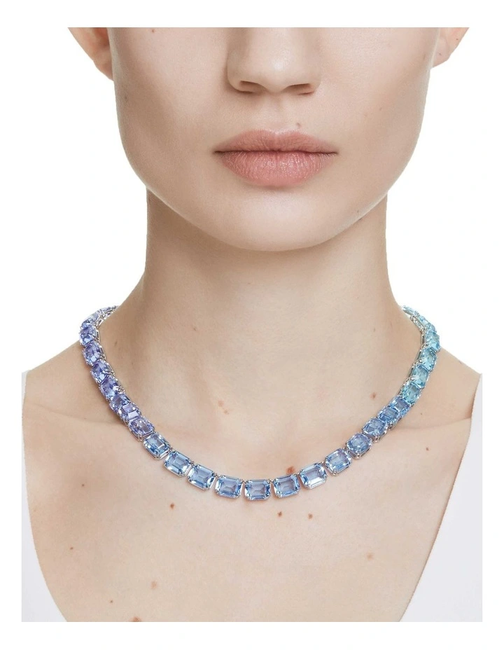 Millenia Octagon Cut Rhodium Plated Necklace in Blue image 5