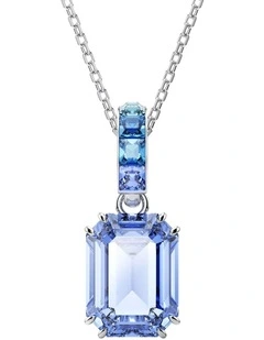Octagon Cut Rhodium Plated Millenia Pendant in Blue