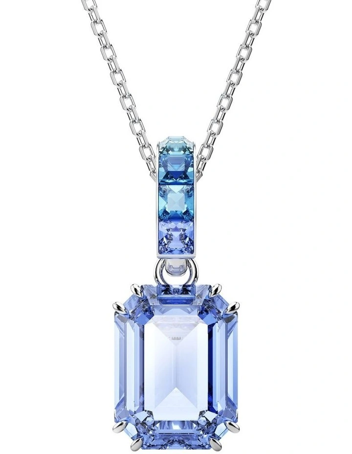 Octagon Cut Rhodium Plated Millenia Pendant in Blue image 1
