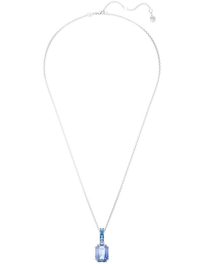 Octagon Cut Rhodium Plated Millenia Pendant in Blue image 2