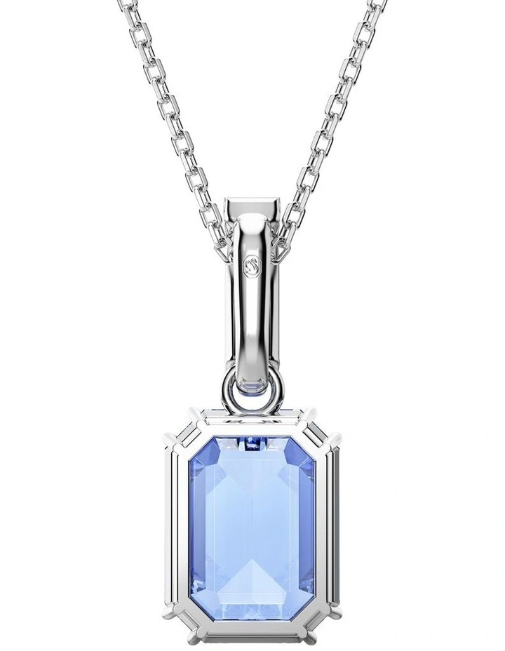 Octagon Cut Rhodium Plated Millenia Pendant in Blue image 4