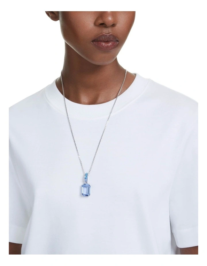 Octagon Cut Rhodium Plated Millenia Pendant in Blue image 5