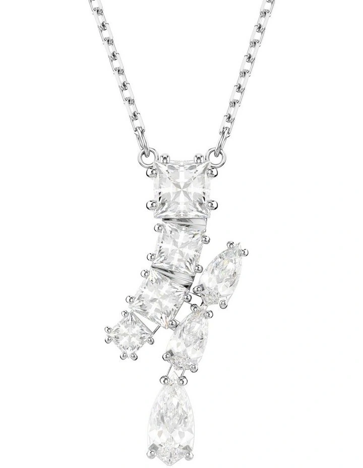 Mixed Cuts Rhodium Plated Matrix Pendant in White image 1