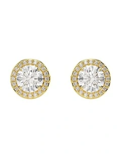 Una Angelic Stud Earrings Round Cut Gold-Tone Plated in Gold