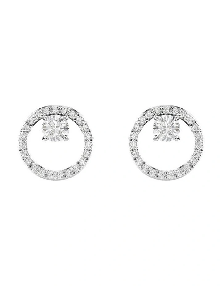 Constella Stud Earrings Round Cut Rhodium Plated in White image 1