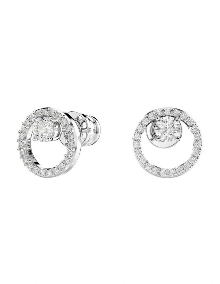 Constella Stud Earrings Round Cut Rhodium Plated in White image 2