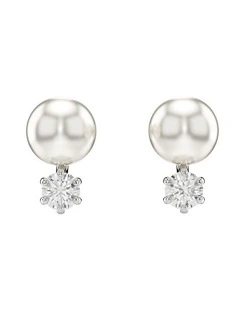 Crystal Pearl Matrix Stud Earrings in White