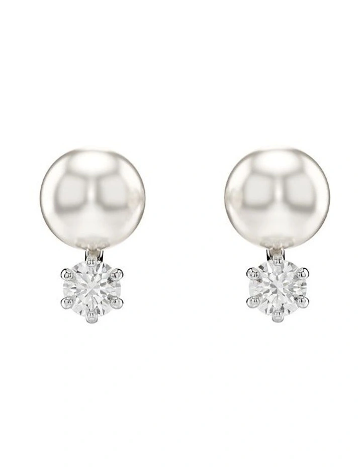 Crystal Pearl Matrix Stud Earrings in White image 1