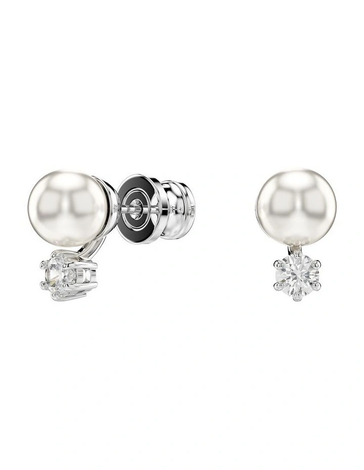 Crystal Pearl Matrix Stud Earrings in White image 2