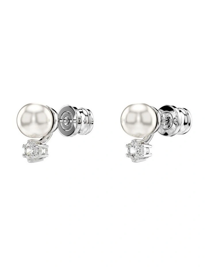 Crystal Pearl Matrix Stud Earrings in White image 3