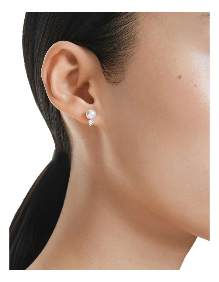 Crystal Pearl Matrix Stud Earrings in White image 5