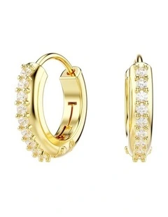 Matrix Hoop Round Cut Gold-Tone Plated Earrings in White