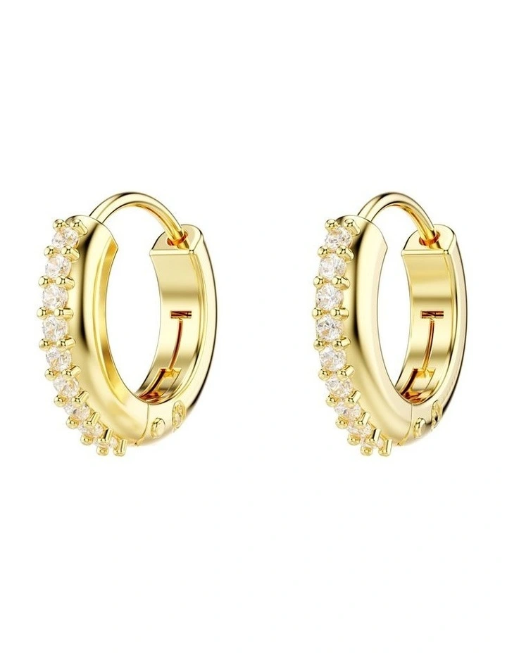 Matrix Hoop Round Cut Gold-Tone Plated Earrings in White image 3