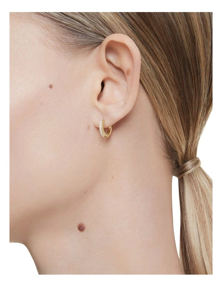 Matrix Hoop Round Cut Gold-Tone Plated Earrings in White image 6